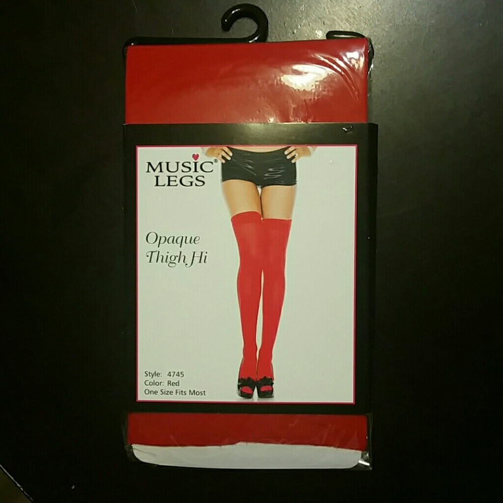 Opaque red thigh highs